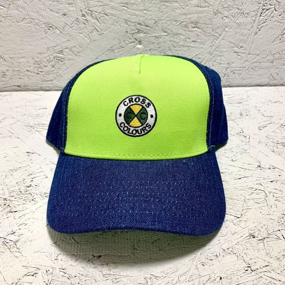 Cross Colours NWT Hat Lime Green Denim Snap Back Precurve Adjustable Was $38 - Picture 1 of 10
